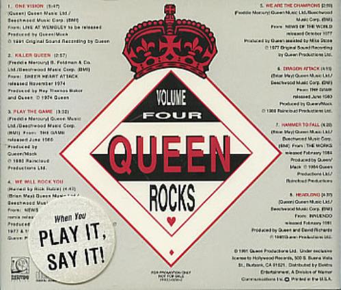 Queen Rocks 4 CD single (CD5 / 5") US QUEC5RO02003