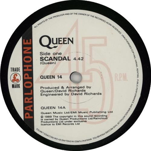 Queen Scandal 7" vinyl single (7 inch record / 45) UK QUE07SC750116