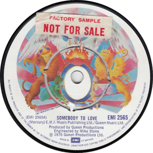 Queen Somebody To Love - Sample 7" vinyl single (7 inch record / 45) UK QUE07SO10208