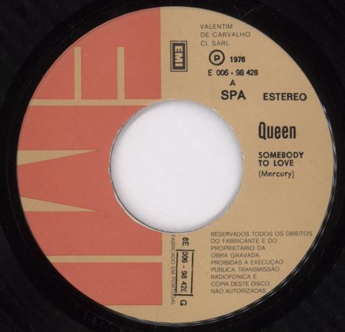 Queen Somebody To Love 7" vinyl single (7 inch record / 45) Portuguese QUE07SO891873