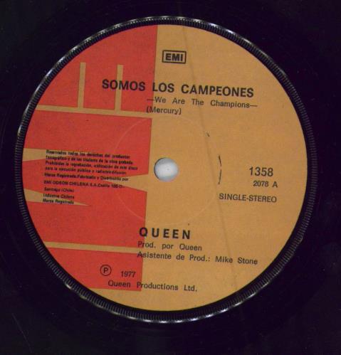 Queen Somos Los Campeones 7" vinyl single (7 inch record / 45) Chile QUE07SO784072