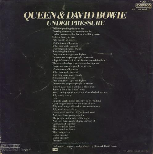 Queen Under Pressure 7" vinyl single (7 inch record / 45) Brazilian QUE07UN232970