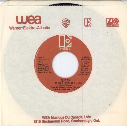Queen Under Pressure 7" vinyl single (7 inch record / 45) Canadian QUE07UN784631