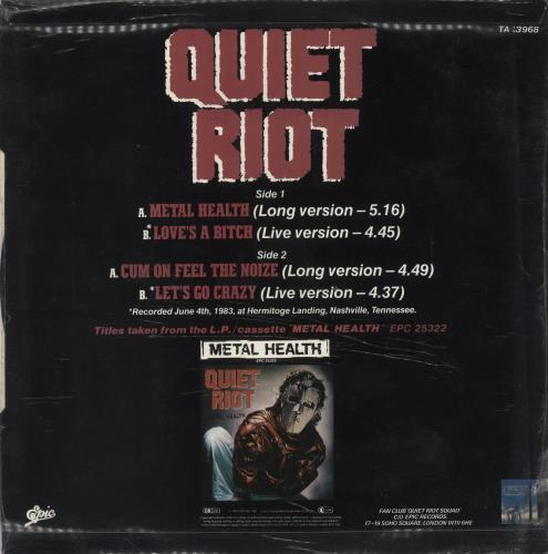 Quiet Riot Metal Health + Patch 12" vinyl single (12 inch record / Maxi-single) UK QRT12ME618760