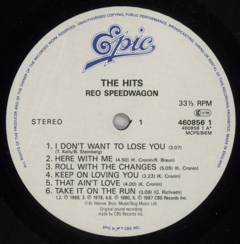 R.E.O. Speedwagon The Hits vinyl LP album (LP record) UK REOLPTH881252