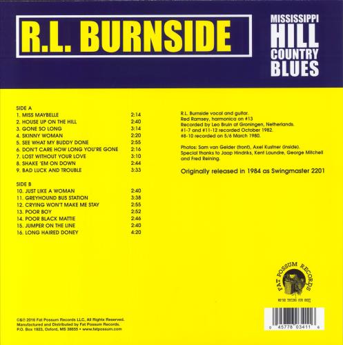 R.L. Burnside Mississippi Hill Country Blues vinyl LP album (LP record) US R1OLPMI848716