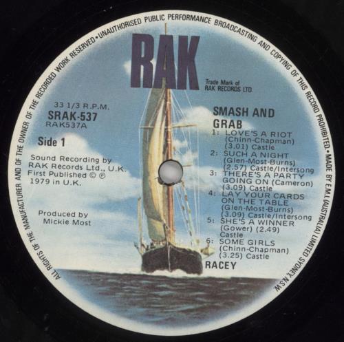 Racey Smash And Grab Australian vinyl LP album (LP record) (860286)