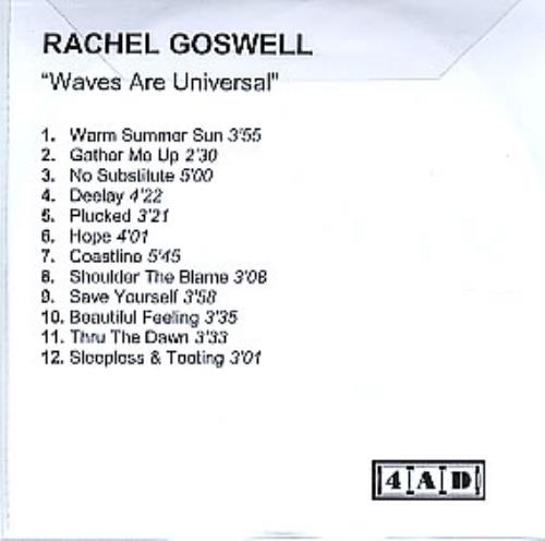 Rachel Goswell Waves Are Universal CD-R acetate UK RE1CRWA291252