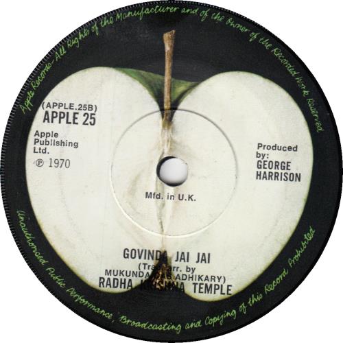 Radha Krishna Temple Govinda 7" vinyl single (7 inch record / 45) UK RKT07GO86629