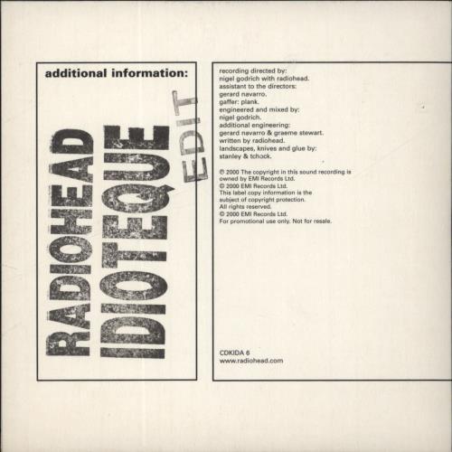 Radiohead Idioteque UK Promo CD single (CD5 / 5