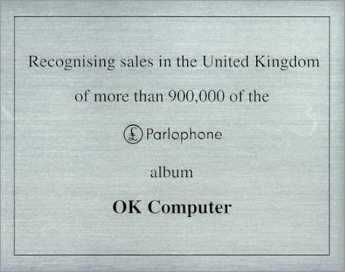 Radiohead OK Computer award disc UK R-HAWOK376905