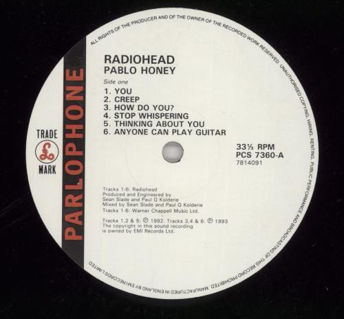 Radiohead Pablo Honey vinyl LP album (LP record) UK R-HLPPA90267