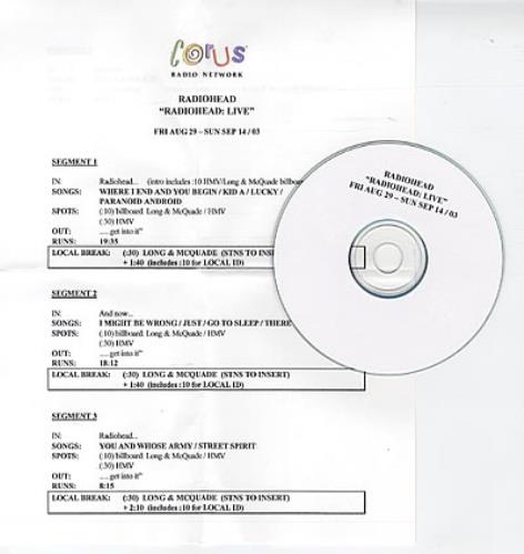 Radiohead Radiohead: Live CD-R acetate Canadian R-HCRRA322121