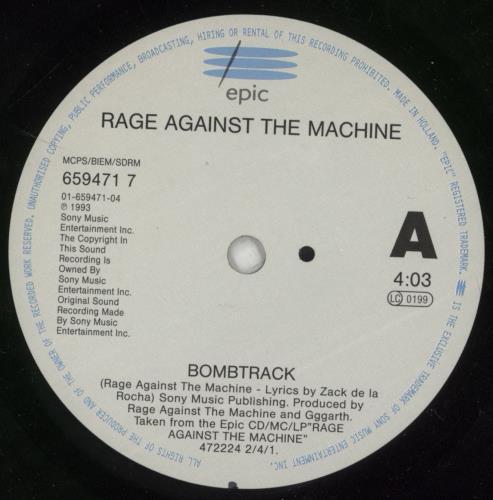 Rage Against The Machine Bombtrack 7" vinyl single (7 inch record / 45) UK RAG07BO99756