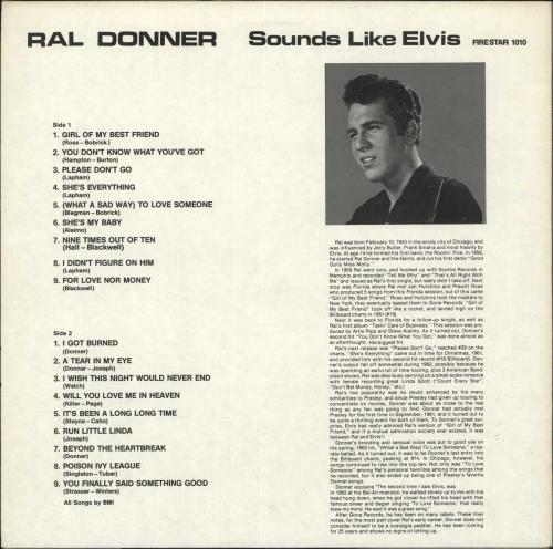 Ral Donner Sounds Like Elvis vinyl LP album (LP record) Dutch R~DLPSO711251