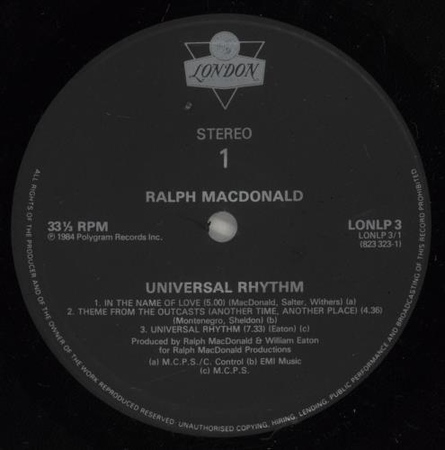 Ralph MacDonald Universal Rhythm vinyl LP album (LP record) UK RPMLPUN722836