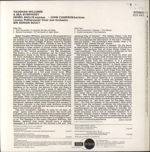 Ralph Vaughan Williams A Sea Symphony vinyl LP album (LP record) UK VB7LPAS664807