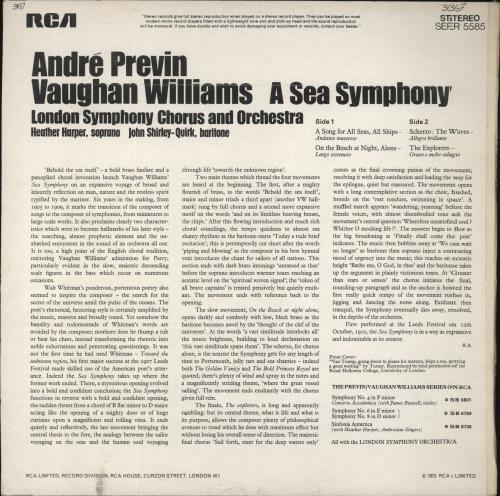 Ralph Vaughan Williams A Sea Symphony vinyl LP album (LP record) UK VB7LPAS760529