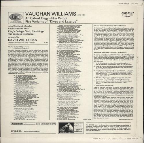 Ralph Vaughan Williams An Oxford Elegy, Flos Campi, Five Variants Of "Dives And Lazarus" vinyl LP album (LP record) UK VB7LPAN767390