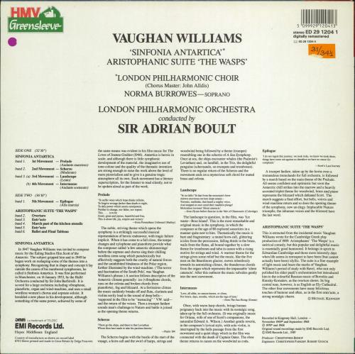 Ralph Vaughan Williams Sinfonia Antarctica / Aristophanic Suite 'The Wasps' vinyl LP album (LP record) UK VB7LPSI769772