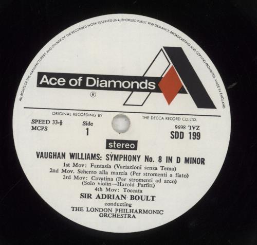 Ralph Vaughan Williams Symphony No. 8 / Partita For Double String Orchestra vinyl LP album (LP record) UK VB7LPSY630162