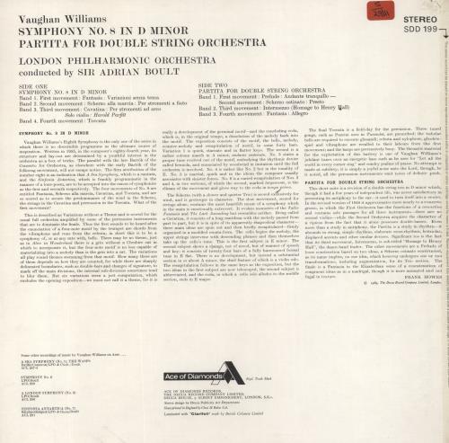 Ralph Vaughan Williams Symphony No. 8 / Partita For Double String Orchestra vinyl LP album (LP record) UK VB7LPSY630162