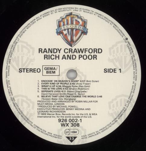 Randy Crawford Rich And Poor vinyl LP album (LP record) UK RCWLPRI266343