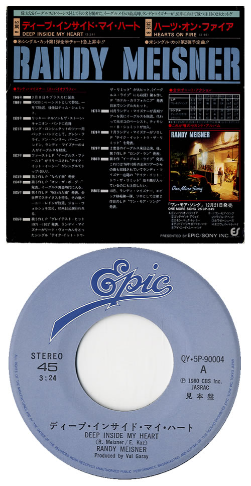Randy Meisner Deep Inside My Heart 7" vinyl single (7 inch record / 45) Japanese RMS07DE597626