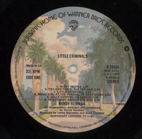 Randy Newman Little Criminals vinyl LP album (LP record) UK RNMLPLI195471
