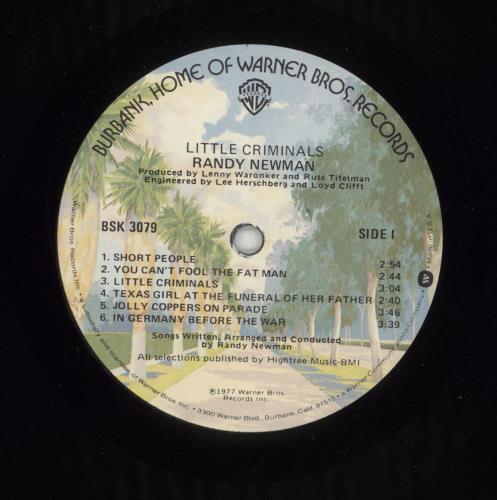 Randy Newman Little Criminals vinyl LP album (LP record) US RNMLPLI416295