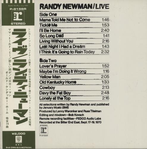Randy Newman Live vinyl LP album (LP record) Japanese RNMLPLI754922
