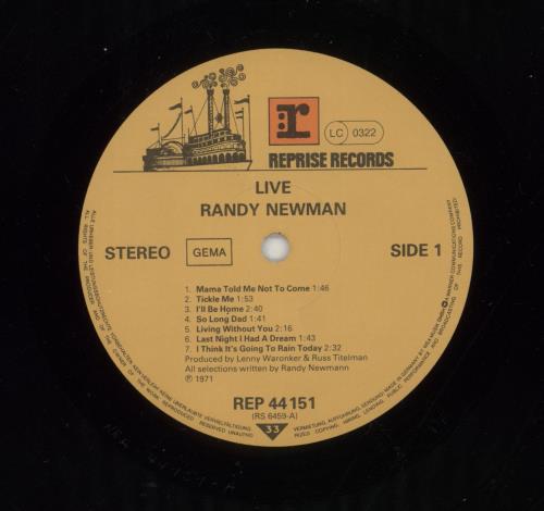 Randy Newman Live vinyl LP album (LP record) German RNMLPLI863886