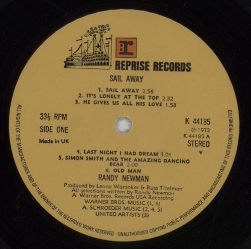 Randy Newman Sail Away vinyl LP album (LP record) UK RNMLPSA541758