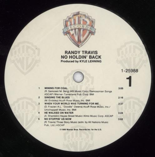Randy Travis No Holdin' Back vinyl LP album (LP record) US RANLPNO658064