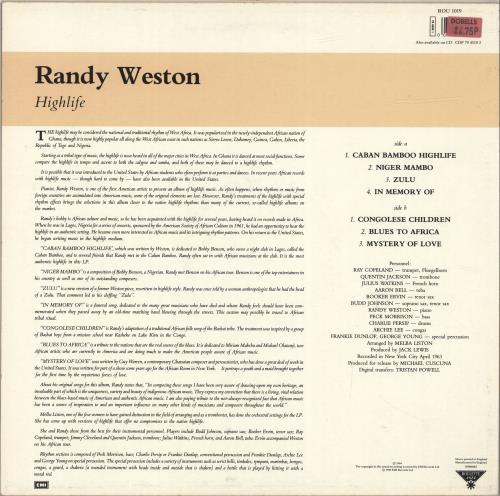 Randy Weston Highlife vinyl LP album (LP record) UK RWNLPHI693969