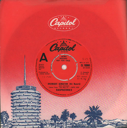 Raspberries Overnight Sensation A Label UK Promo 7" vinyl single (7
