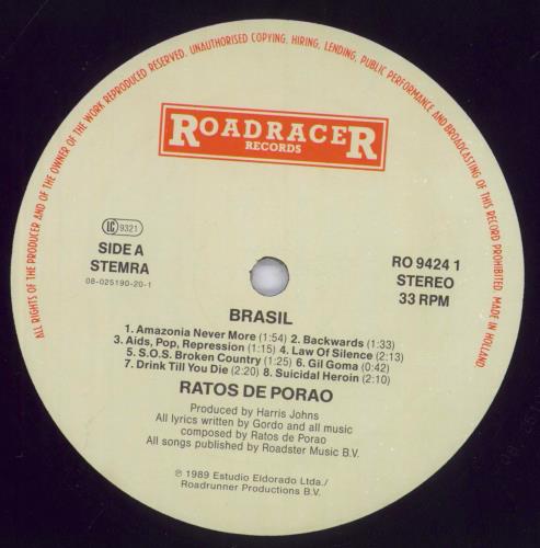 Ratos De Porao Brasil vinyl LP album (LP record) Dutch R7TLPBR581777