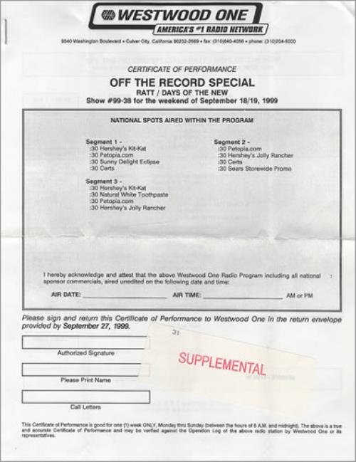 Ratt Off The Record Special CD-R acetate US RTTCROF273503