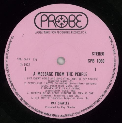 Ray Charles A Message From The People vinyl LP album (LP record) UK RYHLPAM875064
