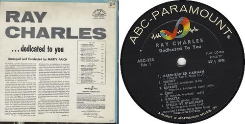 Ray Charles Dedicated To You vinyl LP album (LP record) US RYHLPDE378668