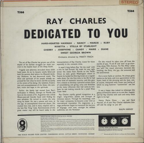 Ray Charles Dedicated To You vinyl LP album (LP record) UK RYHLPDE667901