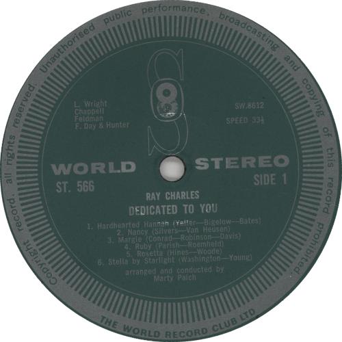 Ray Charles Dedicated To You vinyl LP album (LP record) UK RYHLPDE667901