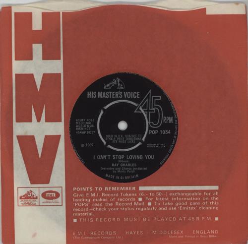 Ray Charles I Can't Stop Loving You - 2nd - 4Pr 7" vinyl single (7 inch record / 45) UK RYH07IC620811