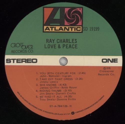 Ray Charles Love & Peace vinyl LP album (LP record) US RYHLPLO631887