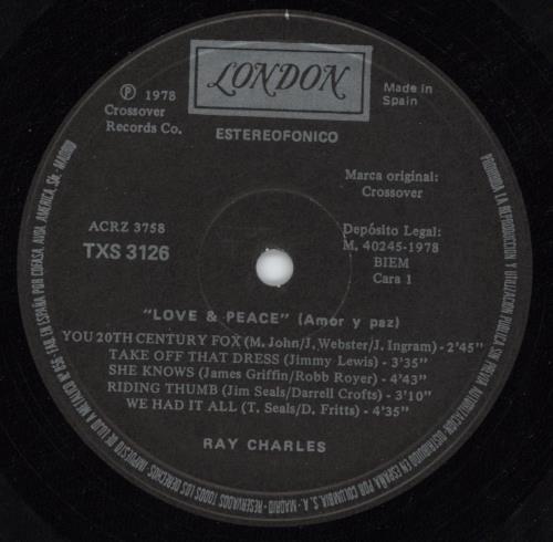 Ray Charles Love & Peace vinyl LP album (LP record) Spanish RYHLPLO809210