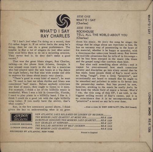 Ray Charles What'd I Say 7" vinyl single (7 inch record / 45) UK RYH07WH758724