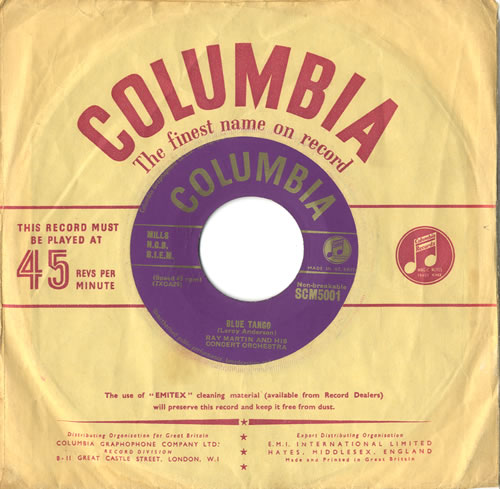 Ray Martin Blue Tango 7" vinyl single (7 inch record / 45) UK 9RM07BL563255
