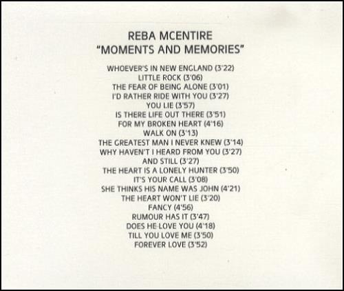 Reba McEntire Moments & Memories CD-R acetate UK RMECRMO124656
