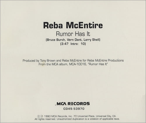 Reba McEntire Rumour Has It CD single (CD5 / 5") US RMEC5RU465733
