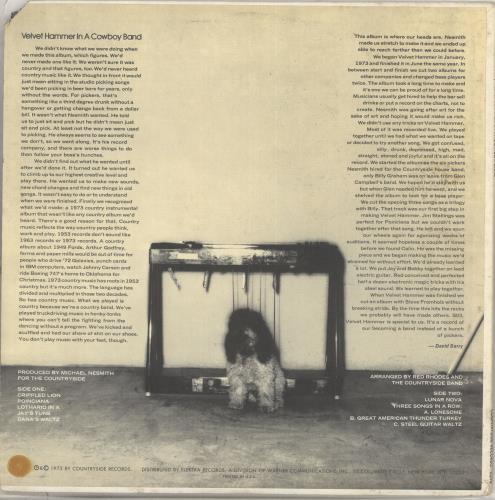 Red Rhodes Velvet Hammer In A Cowboy Band vinyl LP album (LP record) US YFQLPVE710265